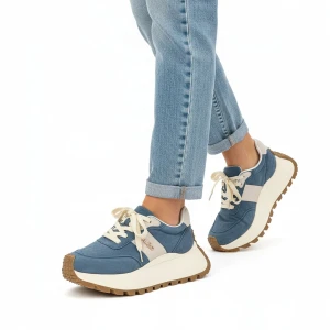 Sneakersy damskie Filippo, cholewka z naturalnej skóry zamszowej z kontrastowym panelem bocznym i klasycznym sznurowaniem z metalowym logo masywna br