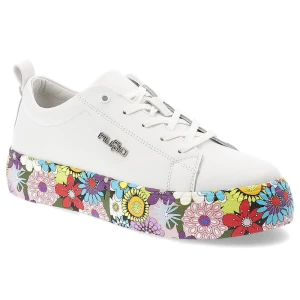 Sneakersy damskie Filippo, cholewka ze skóry naturalnej klasyczna niska forma z wiązaniem masywna platforma z dekoracyjnym wzorem wygodny miejski fas