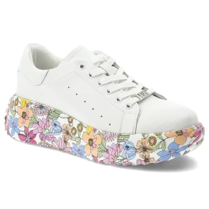 Sneakersy damskie Filippo, cholewka ze skóry naturalnej licowej z klasycznym sznurowaniem i delikatną perforacją po bokach, masywna platforma z dekor