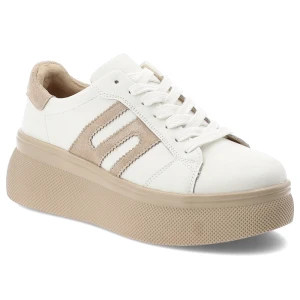 Sneakersy damskie Filippo, cholewka ze skóry naturalnej sznurowane na platformie sportowy wygląda, beżowe, DP7175/26