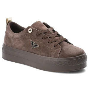 Sneakersy damskie Filippo, cholewka ze skóry naturalnej zamszowej klasyczne sznurowanie na masywnej platformie, brązowe, DP3533/26