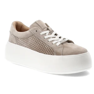 Sneakersy damskie Filippo, cholewka ze skóry naturalnej zamszowej perforowane wstawki po bokach wiązany fason, beżowe, DP7520/26