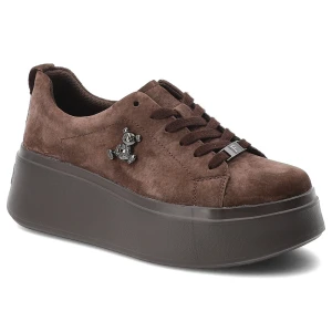 Sneakersy damskie Filippo, cholewka ze skóry naturalnej zamszowej z zabudowanym przodem klasyczne wiązanie na grubej platformowej podeszwie, brązowe,