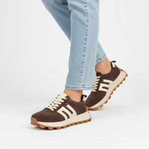 Sneakersy damskie Filippo naturalna skóra zamszowa, klasyczne sznurowanie, kontrastowe wstawki, gruba podeszwa z bieżnikiem, styl sportowo-casualowy