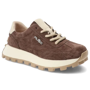 Sneakersy damskie Filippo o sportowym fasonie z jasnymi sznurówkami subtelnym logo i masywną podeszwą z bieżnikiem ciemnobrązowe, DP7498 / 26 D BR brązowy