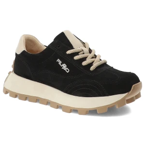 Sneakersy damskie Filippo o sportowym fasonie z kontrastowymi sznurówkami i jasnymi detalami osadzone na masywnej podeszwie z bieżnikiem czarne, DP74