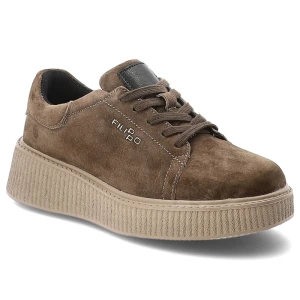 Sneakersy damskie Filippo o sznurowanym fasonie z dekoracyjnymi przeszyciami i logo marki osadzone na grubszej podeszwie brązowe, DP7982 / 26 BR
