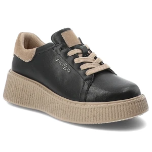 Sneakersy damskie Filippo o sznurowanym fasonie z kontrastowymi sznurówkami i beżowymi detalami osadzone na grubszej profilowanej podeszwie czarne, D