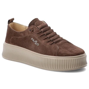Sneakersy damskie Filippo o sznurowanym fasonie z miękką cholewką i ozdobnym logo marki osadzone na grubszej profilowanej podeszwie ciemnobrązowe, DP brązowy