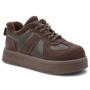 Sneakersy damskie Filippo o sznurowanym fasonie z miękkim ociepleniem kontrastowymi wstawkami i grubą podeszwą ciemnobrązowe, DP7948 / 26 D BR brązowy