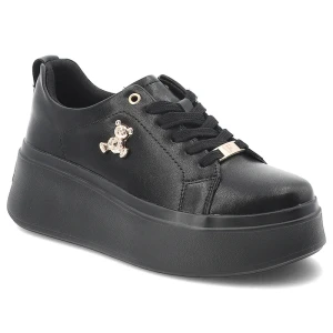 Sneakersy damskie Filippo, wykonane ze skóry naturalnej fason na wysokiej platformie, czarne, DP6246 / 26 BK