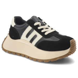Sneakersy damskie Filippo, wykonane ze skóry naturalnej i skóry zamszowej miękka wkładka oraz gruba platforma z wyrazistym bieżnikiem, czarne, DP7511