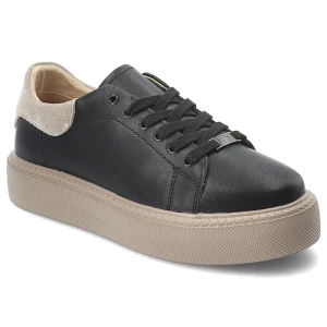 Sneakersy damskie Filippo, wykonane ze skóry naturalnej klasyczny sznurowany fason zaokrąglony nosek oraz modna podeszwa na platformie, czarne, DP611