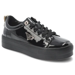 Sneakersy damskie Filippo, wykonane ze skóry naturalnej lakierowanej modny fason na platformie klasyczne sznurowanie oraz miękka wkładka, czarne, DP3