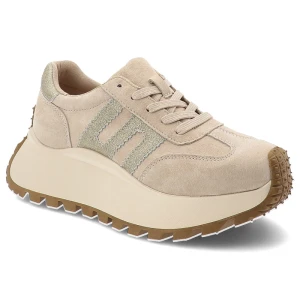 Sneakersy damskie Filippo, wykonane ze skóry naturalnej miękka i elastyczna cholewka klasyczny sznurowany fason, beżowe, DP7511/26 BE