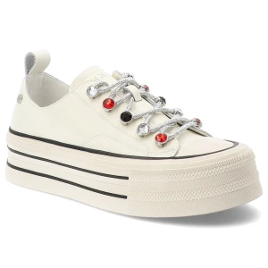 Sneakersy damskie GOE, cholewka ze skóry licowej z zaokrąglonym noskiem na solidnej podeszwie, białe, TT2N4072