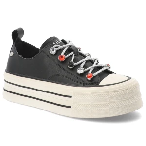 Sneakersy damskie GOE, cholewka ze skóry licowej z zaokrąglonym noskiem na solidnej podeszwie, czarne, TT2N4073