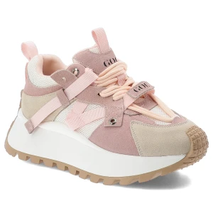 Sneakersy damskie GOE, cholewka ze skóry naturalnej zaokrąglony nosek i masywna podeszwa, różowe, TT2N4022