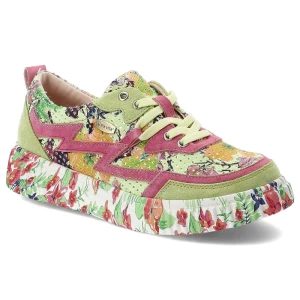 Sneakersy damskie Laura Vita, cholewka ze skóry zamszowej wzór kwiatowy sznurowane grubsza podeszwa wygodny codzienny fason, zielone, 06 SL2165-6B
