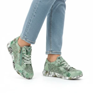 Sneakersy damskie Laura Vita, elastyczne sznurowanie oraz podwyższona podeszwa z nadrukiem na obwodzie, zielone, 06 SL3015-6G