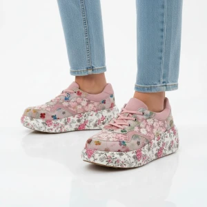 Sneakersy damskie Laura Vita, podwyższona podeszwa z ozdobnym wzorem na bokach oraz miękki kołnierz przy kostce, różowy, 64 SL26803B-64