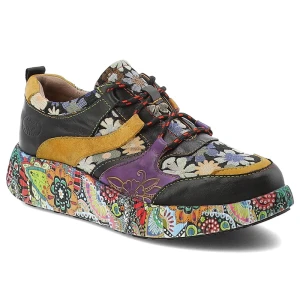 Sneakersy damskie Laura Vita, skórzane bogato zdobione na grubej platformie i wiązane, kolorowe, SL26803-73