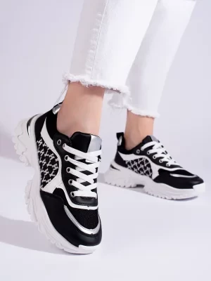 Sneakersy damskie na grubej podeszwie czarno-białe Shelvt