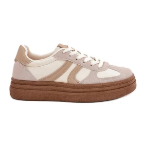Sneakersy Damskie Na Platformie Ciemnobeżowe beżowy Inna marka