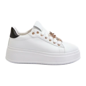 Sneakersy Damskie Na Platformie Z Przypinkami Eko Skóra Białe Cavisa Inna marka