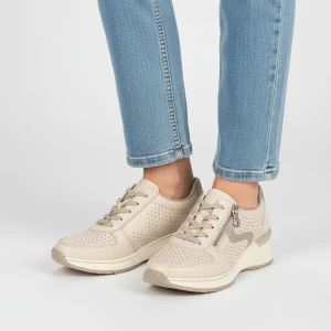 Sneakersy damskie Rieker, cholewka perforowana sznurowanie zamek z boku wzmocniony nosek niski profil kontrastowe wstawki miękka wyściółka stabilna k