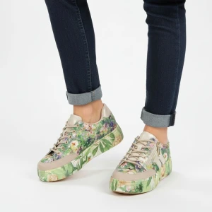 Sneakersy damskie Rieker, niski fason sznurowanie kwiatowy wzór platformowa podeszwa modny charakter stabilna konstrukcja miękka wkładka komfort nosz