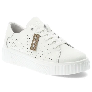 Sneakersy damskie S.Barski, cholewka skóra naturalna perforowana wiązanie klasyczne niski fason zaokrąglony nosek gruba podeszwa casualowy charakter,