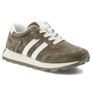 Sneakersy damskie S.Barski, cholewka ze skóry naturalnej zamszowej z tekstylnymi panelami kontrastowe wstawki boczne klasyczne sznurowaniem masywna p