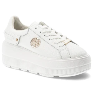 Sneakersy damskie S.Barski, ze skóry naturalnej licowej gruba podeszwa platforma sznurowane styl casual, białe, LR61-7095