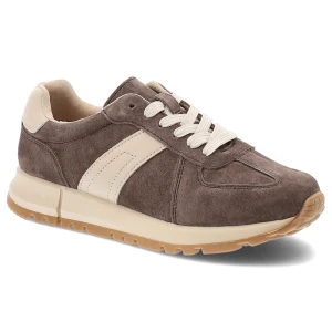 Sneakersy damskie Vinceza, cholewka ze skóry naturalnej zamszowej sznurowany faso na płaskiej podeszwie, brązowe, 93219