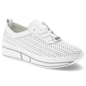 Sneakersy damskie Vinceza, e skóry naturalnej licowej ażurowa cholewka sznurowanie lekka platforma casual, białe, 95387