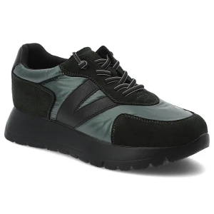 Sneakersy damskie Vinceza, na grubej podeszwie ze skórzaną wkładką i sznurowane, zielone, 58561 czarny