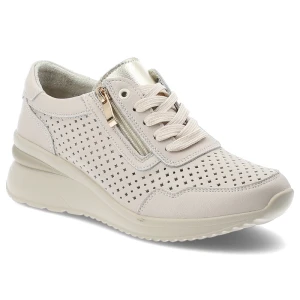 Sneakersy damskie Vinceza, ze skóry naturalnej licowej ażurowa cholewka zamek i sznurowanie lekka podeszwa, 95402, beżowe