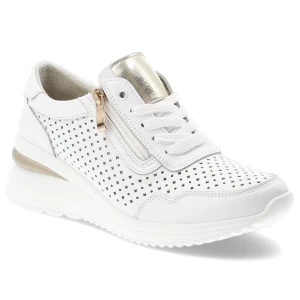 Sneakersy damskie Vinceza, ze skóry naturalnej licowej ażurowa cholewka zamek i sznurowanie lekka podeszwa, białe, 95402