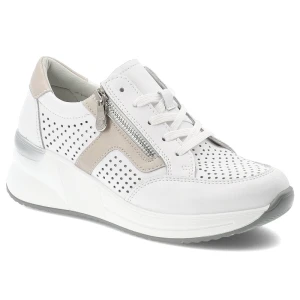 Sneakersy damskie Vinceza, ze skóry naturalnej licowej ażurowa cholewka zamek i sznurowanie lekka podeszwa, białe, 95403