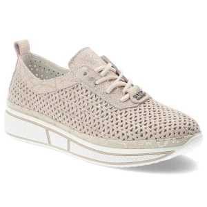 Sneakersy damskie Vinceza, ze skóry naturalnej zamszowej ażurowa cholewka sznurowanie lekka platforma casual, beżowe, 95387