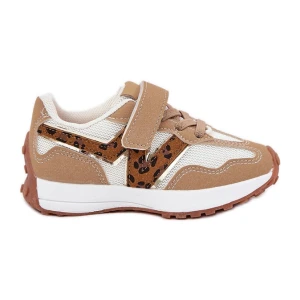 Sneakersy Dziecięce Na Rzep Panterka Ciemnobeżowe beżowy