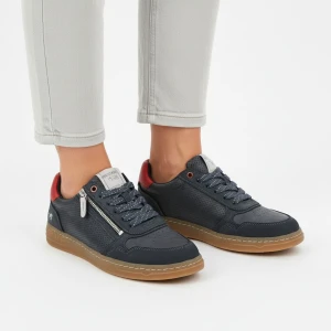 Sneakersy męskie Mustang, niska sportowa forma z wiązaniem i bocznym zamkiem wygodna podeszwa do codziennego użytkowania, granatowe, 4204-301-820