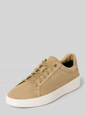 Sneakersy o niskim kroju z czystej skóry welurowej model 'LYDE_TENN' Hugo Beżowy