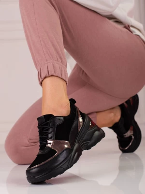 Sneakersy skórzane damskie czarne Shelovet Merg