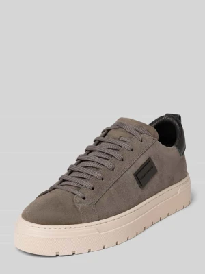 Sneakersy skórzane z aplikacją z logo Antony Morato Średnioszary
