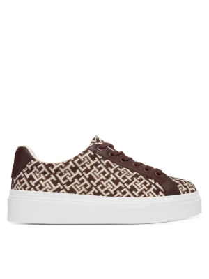 Sneakersy Tommy Hilfiger Chic Platform Monogram FW0FW09398 Brązowy