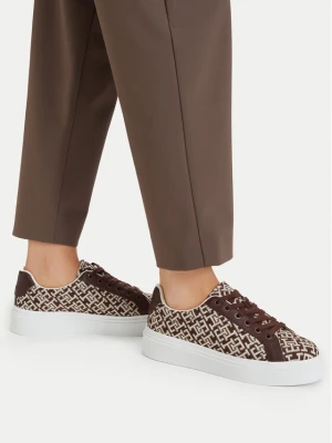 Sneakersy Tommy Hilfiger Chic Platform Monogram FW0FW09398 Brązowy
