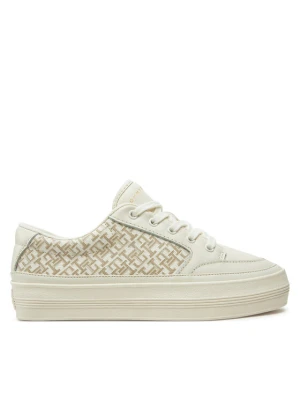 Sneakersy Tommy Hilfiger Vulc Leather Sneaker Monogram FW0FW08331 Écru Kremowy