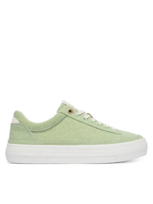 Sneakersy Tommy Hilfiger Washed Canvas Platform Trainers FW0FW09172 Zielony